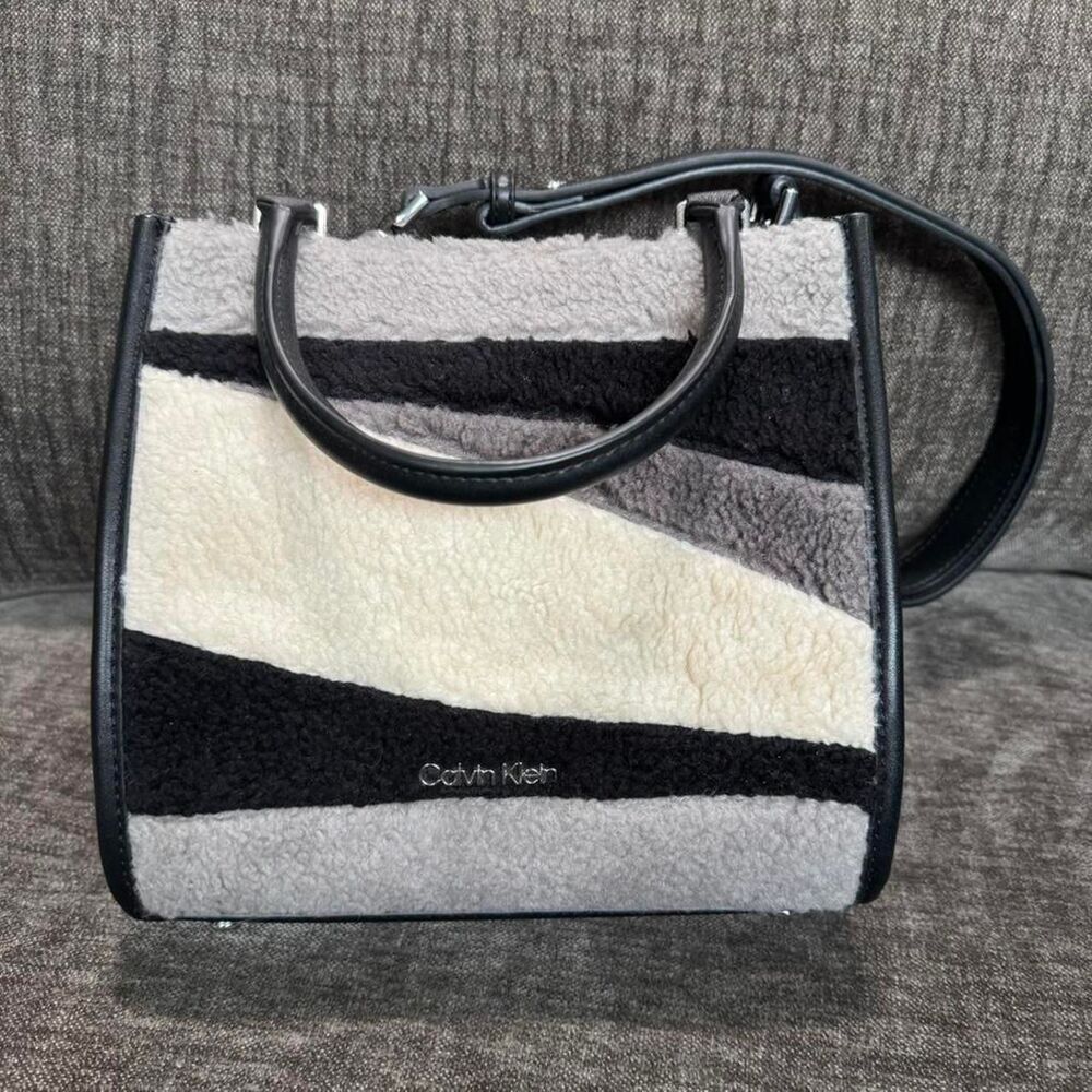 Calvin Klein Shearling Triple Compartment Handbag with Shoulder Strap NWOT